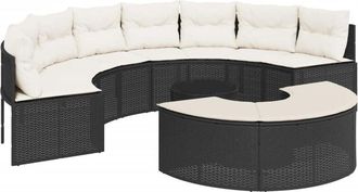 vidaXL Set De Sof&aacute; De Jard&iacute;n Semicircular 3 Pzas Rat&aacute;n Sint&eacute;tico Negro Vidaxl