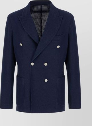 Barba cotton blazer double-breasted back vent button detailing