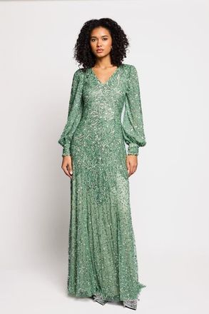 Beauut Embellished Sequins Net Gown in Green at Nordstrom, Size 10