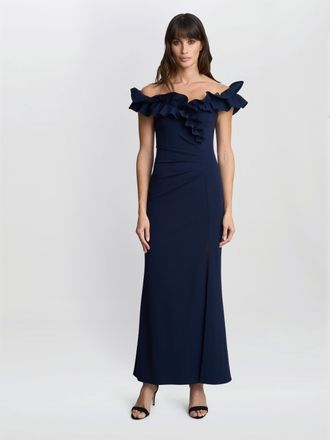 Gina Bacconi Womens Viola Ruffle Top Maxi Dress - Navy - Size 18 UK