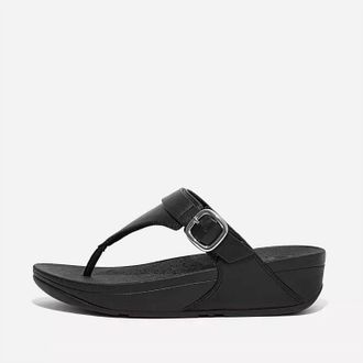 FitFlop Womens Adjustable Leather Toe Post Sandals In Black