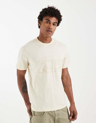 Lacoste T-shirt beige con logo e grafica sabbia-Neutro