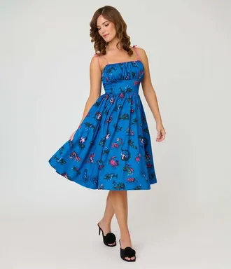 Unique Vintage 1950s Cotton Swing Dress in Blue Sea Creature Print at Nordstrom, Size X-Large