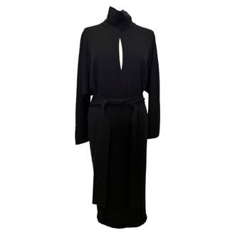 Tom Ford Cutout Turtleneck Midi Dress in Black Cashmere