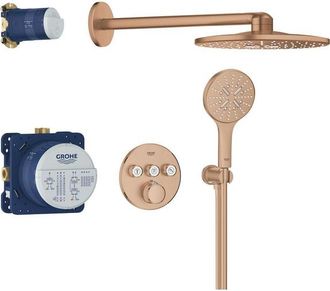 GROHE Grohtherm SmartControl regendoucheset - thermostatisch - rechte wandarm - warm Sunset geborsteld
