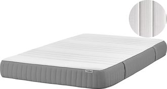 Beliani Colch&oacute;n De Espuma Con Gel Duro 120 X 200 Cm Con Funda Extra&iacute;ble De Poli&eacute;ster Con Cremallera Blanco Y Gris Happiness