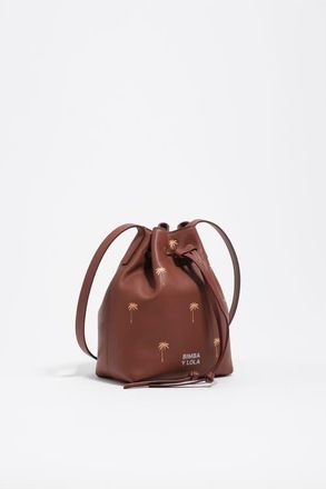 Bimba & Lola Small Palms print leather Carlino bucket bag in Nut at Nordstrom