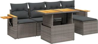 vidaXL Vidaxl - Set De Muebles De Jard&iacute;n 6 Pzas Y Cojines Rat&aacute;n Sint&eacute;tico Gris