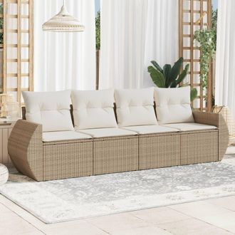 vidaXL Juego De Sof&aacute;s Jard&iacute;n Con Cojines 4 Pzas Rat&aacute;n Sint&eacute;tico Beige Vidaxl