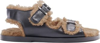 Fur Deluxe Sandales Meribel Fourrure Recycl&eacute;e Noir Camel