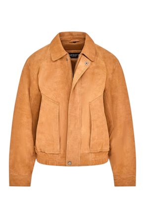 Infinity Leather Womens Tan Leather Biker Bomber Oversized Jacket - Blouson