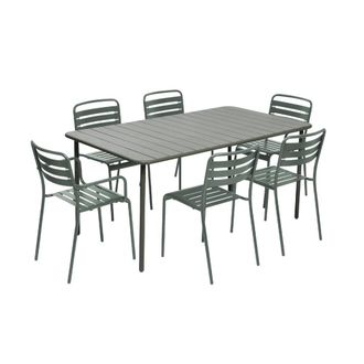 Sweeek Set mesa de jard&iacute;n bistr&oacute; de acero con 2 sillones y 4 sillas, 160cm