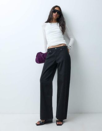 Abercrombie & Fitch low rise wide leg jeans in jet black