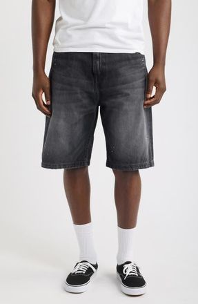 Carhartt Work in Progress Landon Denim Shorts in Black (Destroy Wash/splatter) at Nordstrom, Size 36