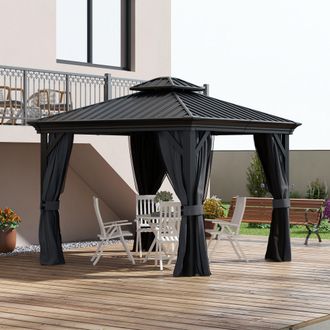 OUTSUNNY 3 x 3.7m Aluminium Outdoor Hardtop Gazebo Canopy 2-Tier Roof in Dark Grey