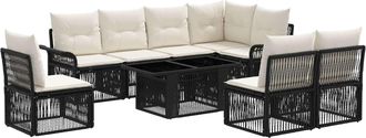 vidaXL Conjunto De Sof&aacute;s De Jard&iacute;n 9 Uds. Negro Y Blanco Crema Vidaxl