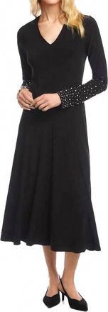 Karen Kane Kate Beaded Sleeve Midi Travel Dress In Black
