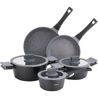 Tognana Tognana Ambiziosa, Batteria di pentole e padelle, Set con 2 padelle, 3 casseruole, 3 coperchi in vetro, 8 Pezzi, Alluminio, Nero