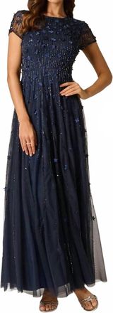 Adrianna Papell Beaded Appliqu&eacute; Gown In Navy