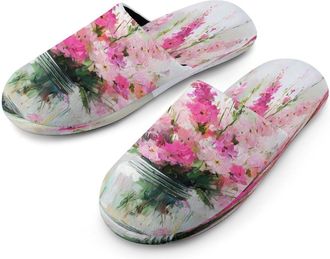 Generic Flowers in Jars Painting Mens Cotton Slippers Memory Foam Comfort House Shoes Winter Indoor Slipper for Hotel Casa Spa