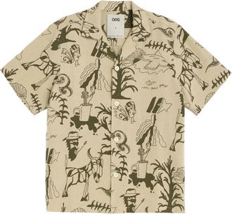 OAS Poplan Cuba Shirt - Heren - Korte mouwen Overhemden - Veelkleurig - S - Linnen - Overhemden