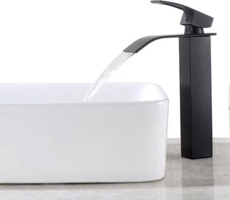 OEM Grifo Mezclador De Lavabo Auralum Moderno Negro Con Efecto Cascada, Grifo De Ba&ntilde;o Para Lavabo De Encimera, Apto Para Lavabo