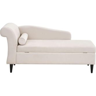 Beliani Beliani - Chaise Longue in Velluto Beige con Vano Portaoggetti Versione Sinistra Luiro