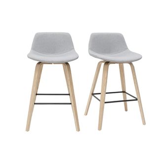 Miliboo Miliboo - Set De 2 Taburetes De Cocina N&oacute;rdicos Gris Claro Y Madera 65 Cm Nonie
