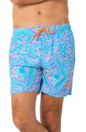 OppoSuits Holoperfect Hero Stretch Swim Trunks in Blue Multi at Nordstrom, Size Xx-Large
