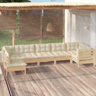 vidaXL Muebles De Jard&iacute;n 7 Piezas Cojines Madera De Pino Color Crema Vidaxl