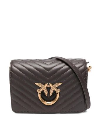 Pinko Quilted Brown Mini Shoulder Bag With Distinctive Bird Clasp