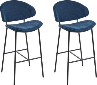 Beliani Beliani - Conjunto De 2 Sillas De Bar Modernas Asiento Tapizado En Tela Respaldo Curvo Sin Reposabrazos Patas Negras Azul Marino Kiana