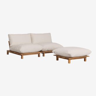 Sklum Sof&aacute; Modular Reclinable De Jard&iacute;n De 2 Piezas Con Puff En Madera De Acacia Brina Sklum