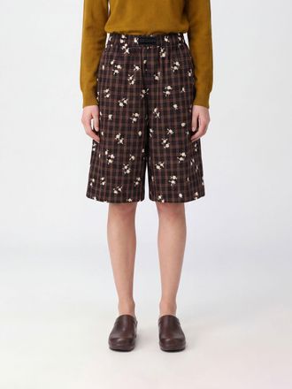 Ganni Shorts a quadri in cotone organico con vita alta elasticizzata