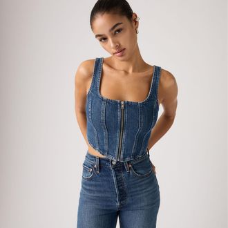 Levi's Seamed Zip Bustier Top - Womens - XS - Blue