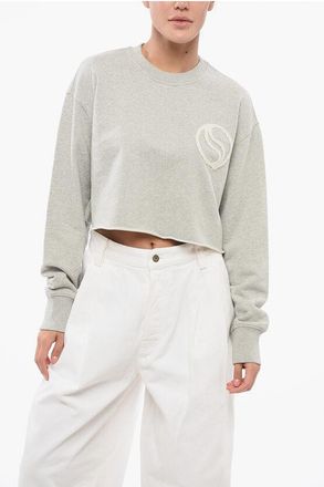 Stella McCartney Cropped Fit Sweatshirt with Raw-cut Hem and Logo Patch size S