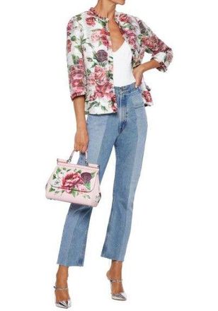 Dolce & Gabbana White Frayed Sliced Floral-print Gauze Jacket Size S