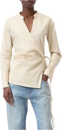 Closed Beige Omslagblouse met Tailledetail - Dames - Longsleeves - Beige - XS - Katoen - Tops