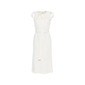 Calvin Klein Maxi Dresses, female, Beige, Size: XS V-neck Belt Sleeveless Dress