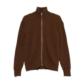 Maison Margiela C&aacute;rdigan con cremallera y bordes deshilachados - Knitwear - Hombre - Marr&oacute;n - M