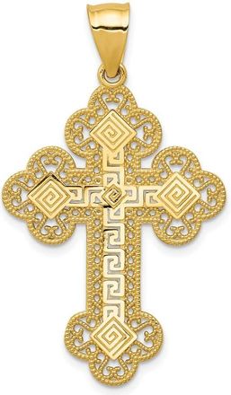 Diamond2Deal 14k Yellow Gold Budded Greek Key Cross Pendant