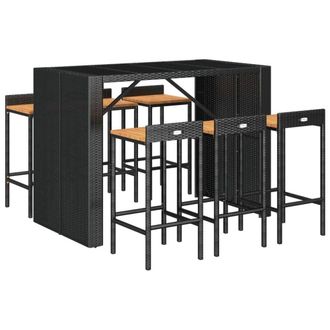 Berkfield Home Beautiful 7 Piece Garden Bar Set Black Poly Rattan& Solid Wood Acacia