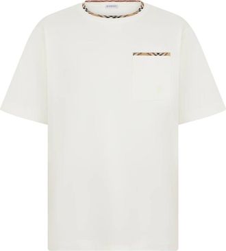 Burberry Katoenen T-shirt met ruitdetail - Heren - T-shirts - Wit - L - Katoen - Tops