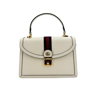 Gucci Ophidia Flap Top Handle Leather White Leather Handbag (Pre-Owned)
