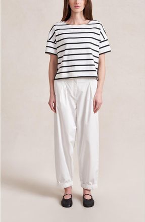 La Ligne Short Sleeve Breton Tee in Ivory/black at Nordstrom, Size X-Small