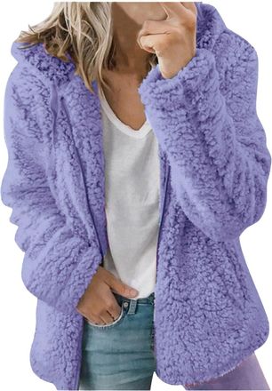 Generic Teddy Fleece Jacket for Women Sherpa Lined Full Zip Hoodie & Winter Warm Overcoat Soft Fluffy Fleece Cardigan for Ladies Cozy Jumper Style