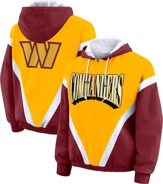 WEAR by Erin Andrews Womens WEAR by Erin Andrews Gold/Burgundy Washington Commanders Retro Crinkle Full-Zip Hoodie Windbreaker at Nordstrom, Size Small