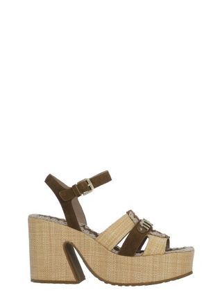 Mou Beige Ankle Strap Rafia Sandals