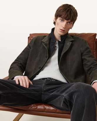 AllSaints Goat Leather Survey Double Layered Leather Blazer, Size: M