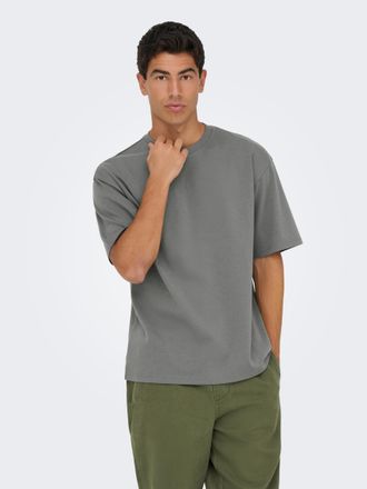Only & Sons Rundhalsshirt ONLY & SONS ONSCASPIAN AUT SS TEE, Herren, Gr. XXL, grau (castor gray), Jersey, Obermaterial: 61% Baumwolle, 22% Elastomultiester, 17% P